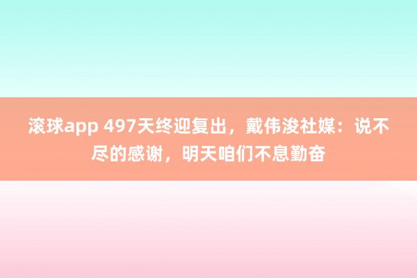 滚球app 497天终迎复出，戴伟浚社媒：说不尽的感谢，明天咱们不息勤奋