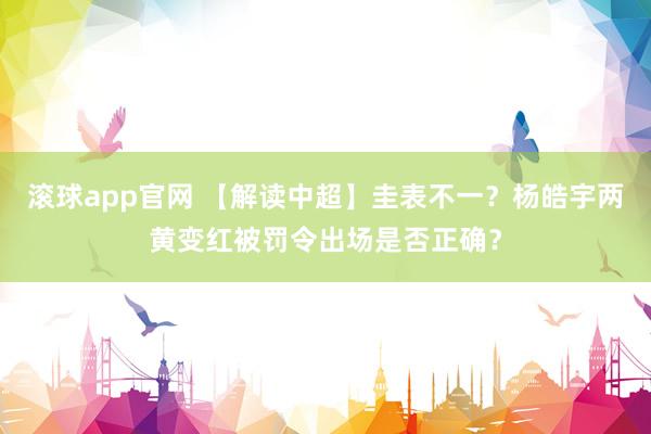 滚球app官网 【解读中超】圭表不一？杨皓宇两黄变红被罚令出场是否正确？