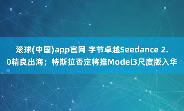 滚球(中国)app官网 字节卓越Seedance 2.0精良出海；特斯拉否定将推Model3尺度版入华