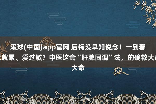 滚球(中国)app官网 后悔没早知说念！一到春天就累、爱过敏？中医这套“肝脾同调”法，的确救大命
