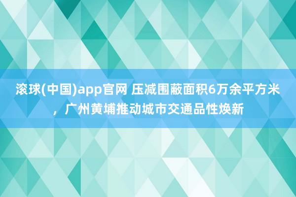 滚球(中国)app官网 压减围蔽面积6万余平方米，广州黄埔推动城市交通品性焕新
