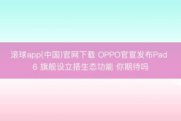 滚球app(中国)官网下载 OPPO官宣发布Pad 6 旗舰设立搭生态功能 你期待吗