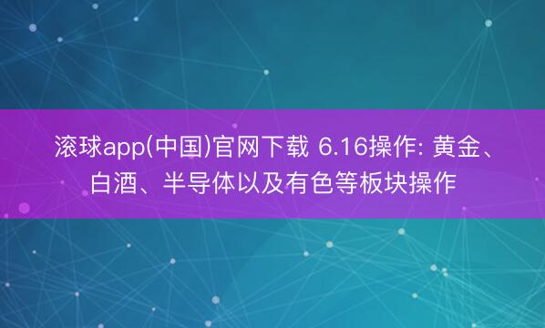 滚球app(中国)官网下载 6.16操作: 黄金、白酒、半导体以及有色等板块操作